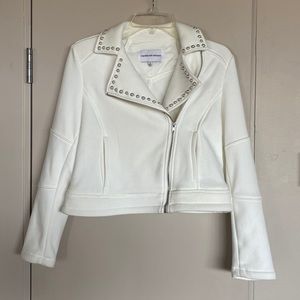 sweater embellished moto style jacket